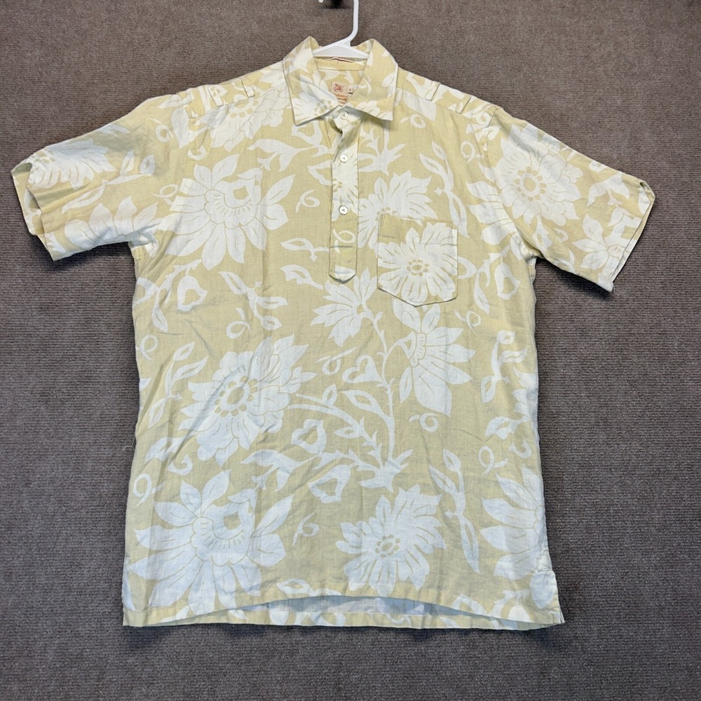 Richards Brasil Hawaiian Shirt Women's 2 Short Sleeve Polo Tan Floral Pure Linen